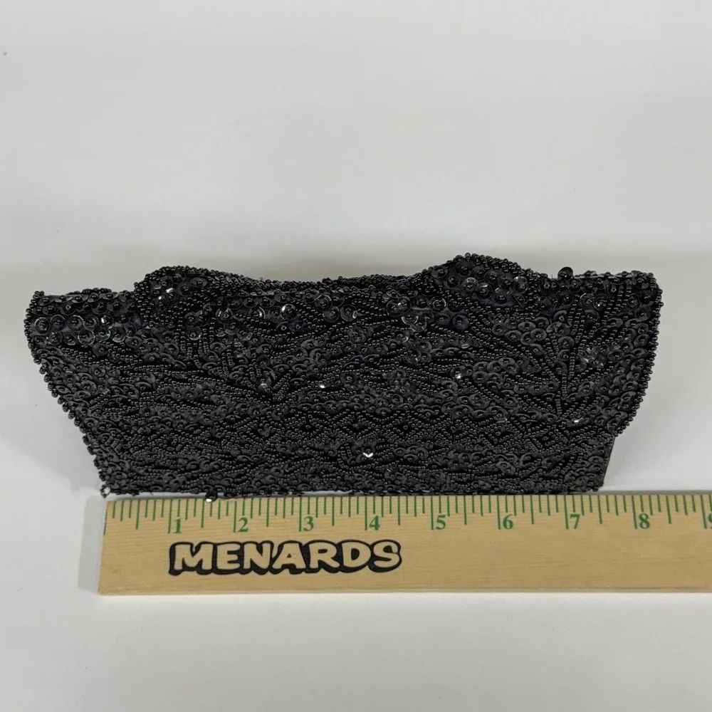 Vintage 1950s Black Beaded Sequin Evening Bag Clutch Purse Handmade‎ Hong Kong